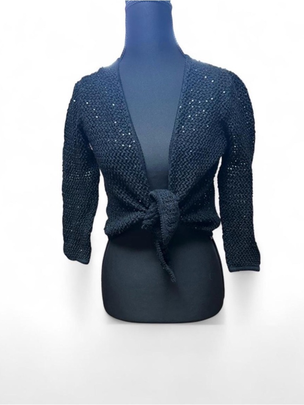 Y2K black sequin tie front bolero fairycore cropped shrug going out top S vtg